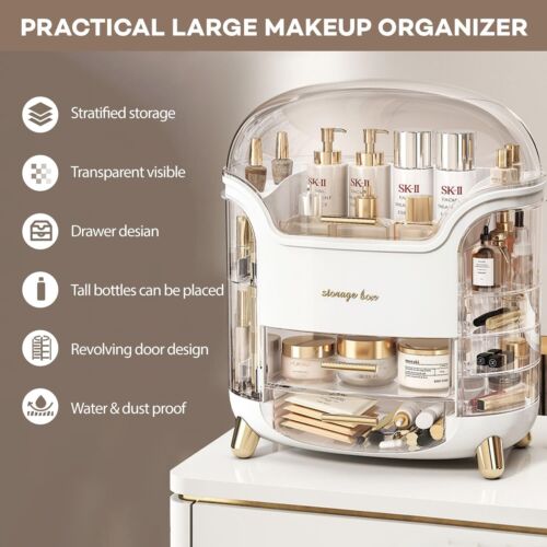 Xlarge Cosmetic Skincare Organiser Tabletop Make-Up Storage Case 2 Drawers Box