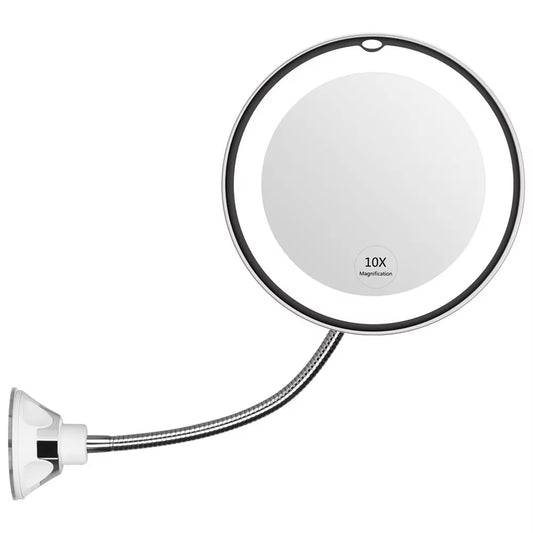 Gooseneck 6.8" 10X Magnifying LED Lighted Makeup Mirror, Bathroom Magnification Vanity Mirror with Suction Cup