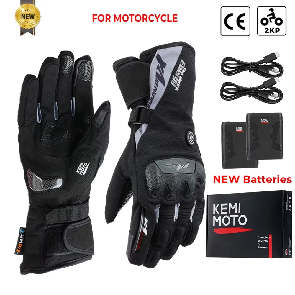 Motorcycle Snowmobile Heated Gloves Warm Touch Screen Heated Winter Skiing Gloves Waterproof Electric Heating Thermal Glove