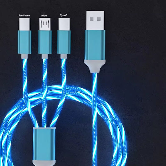 3 in 1 Glowing LED Light 3A Fast Charging Micro USB Type C Cable for Iphone Samsung Xiaomi Redmi Phone Charger USB Cable