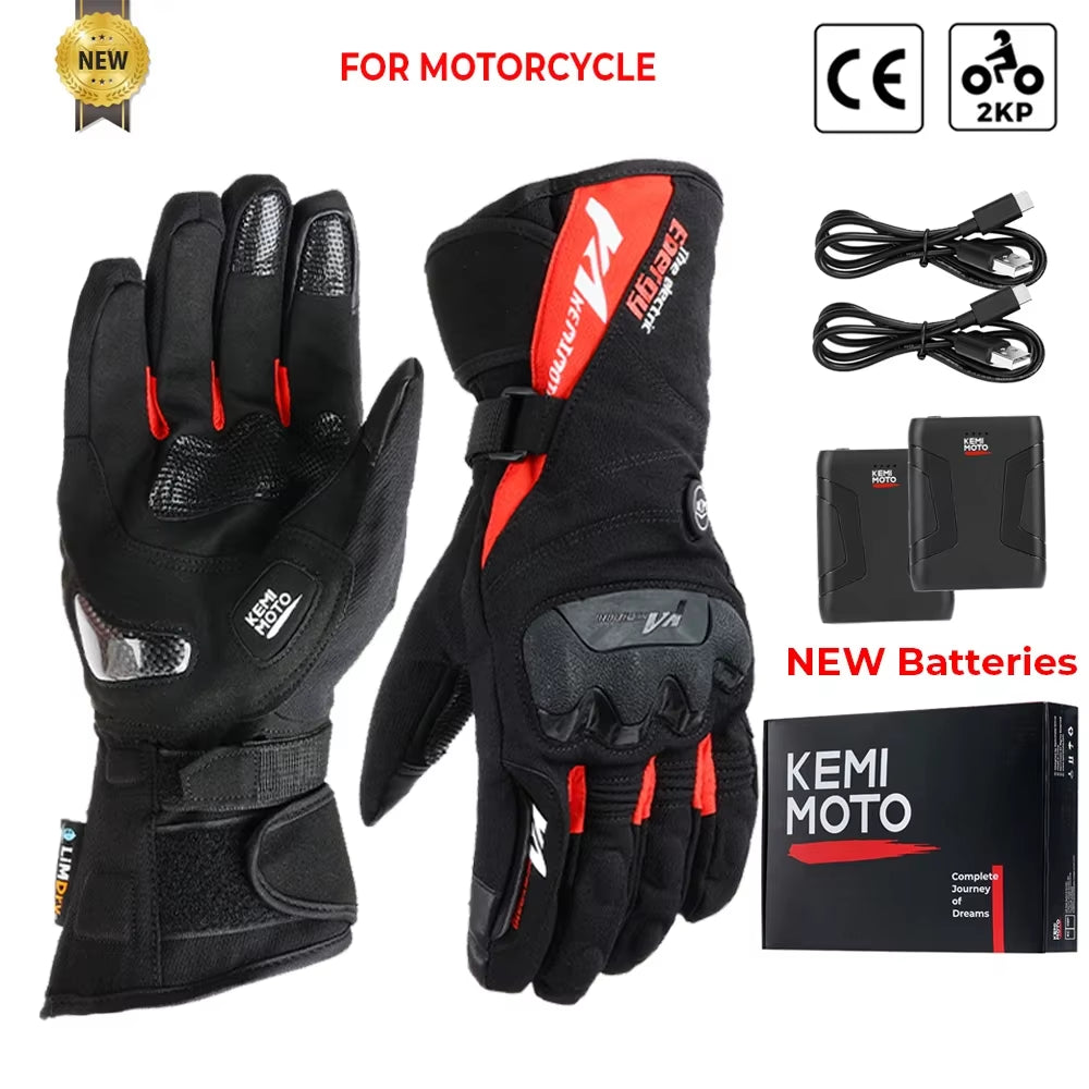 Motorcycle Snowmobile Heated Gloves Warm Touch Screen Heated Winter Skiing Gloves Waterproof Electric Heating Thermal Glove