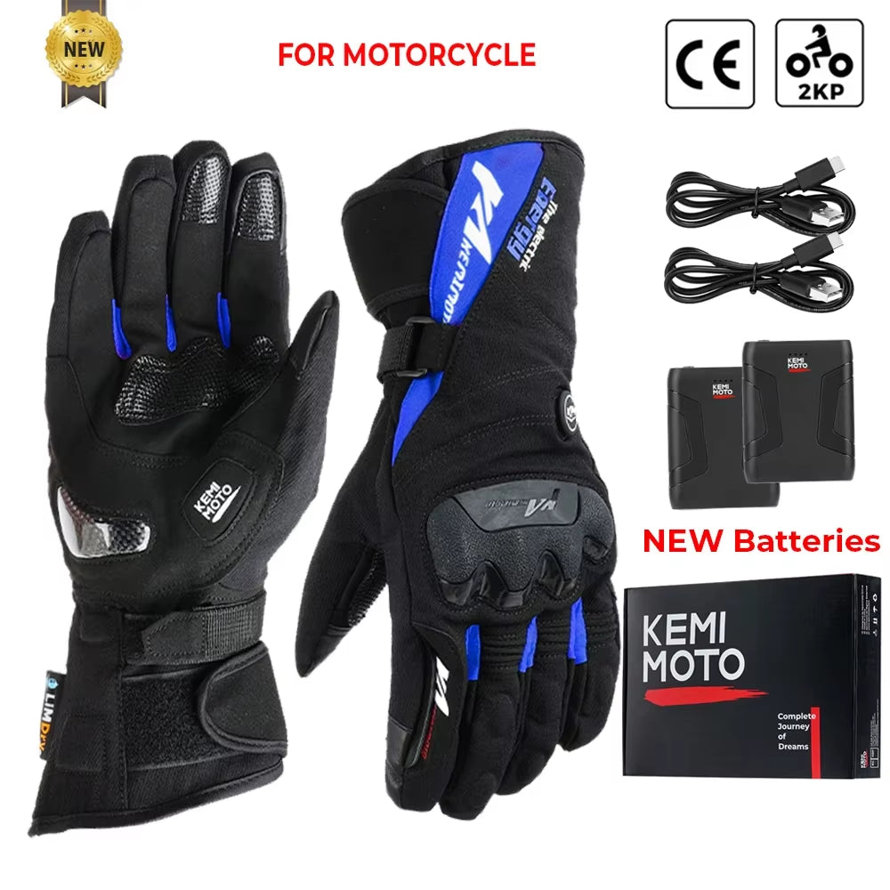 Motorcycle Snowmobile Heated Gloves Warm Touch Screen Heated Winter Skiing Gloves Waterproof Electric Heating Thermal Glove