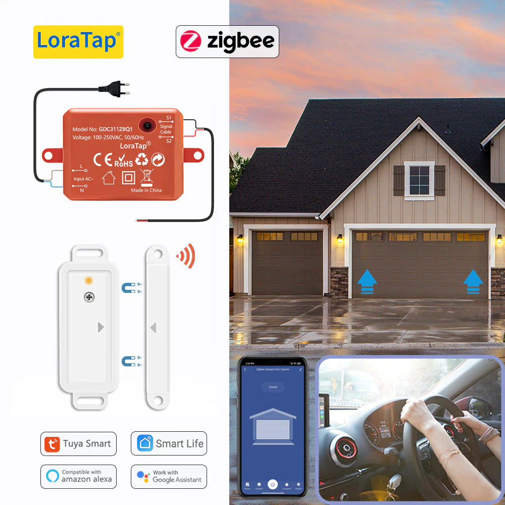 Tuya Zigbee 3.0 Garage Door Wireless Sensor Opener Controller Switch Control by Smart Life Works with Google Home Echo Alexa