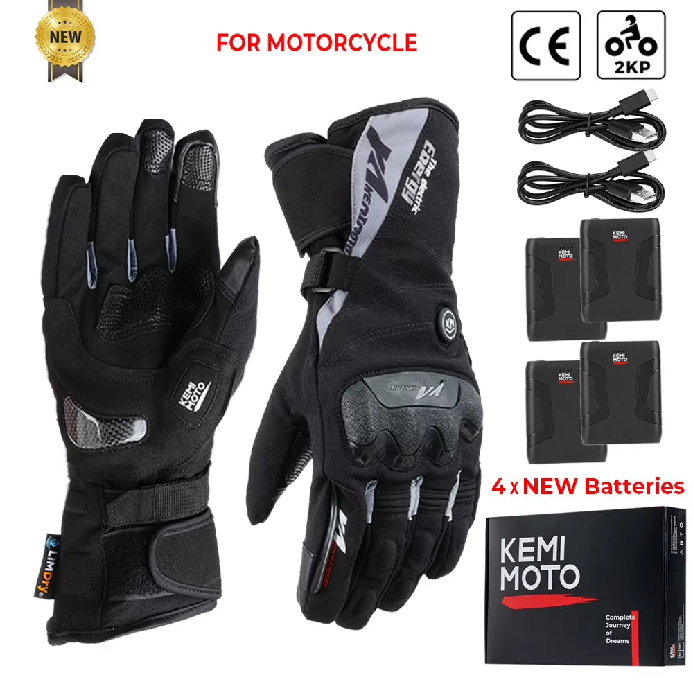 Motorcycle Snowmobile Heated Gloves Warm Touch Screen Heated Winter Skiing Gloves Waterproof Electric Heating Thermal Glove