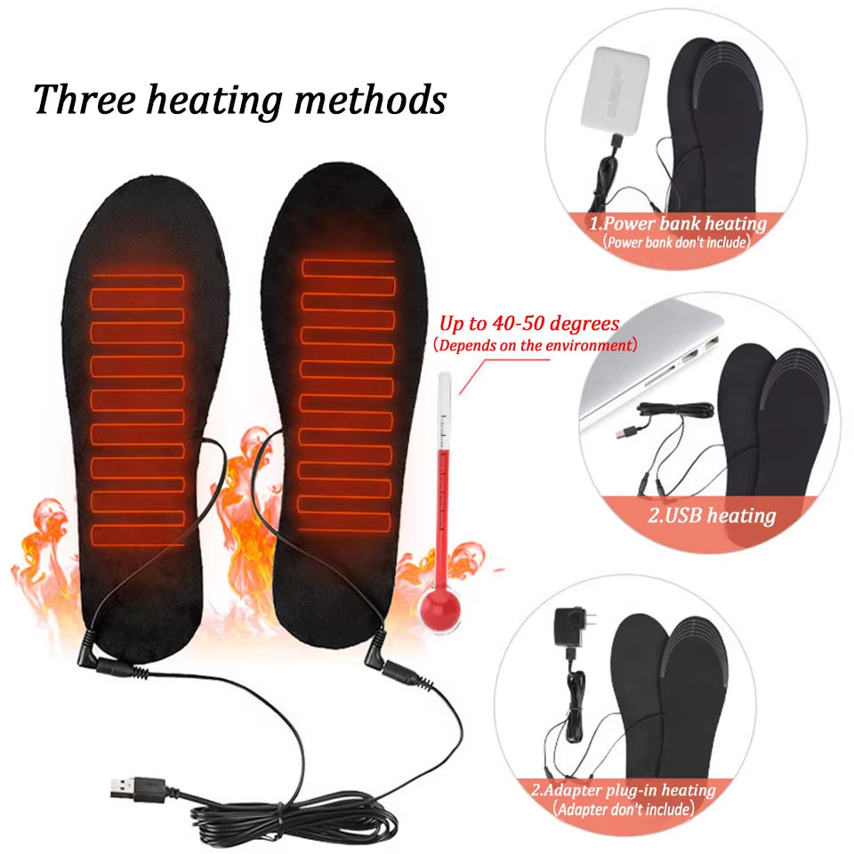 USB Heated Shoe Insoles for Feet Warm Sock Pad Mat Electrically Heating Insoles Washable Warm Thermal Insoles Man Women