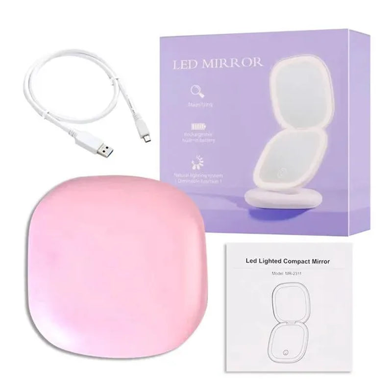 Mini Compact Led Makeup Mirror with Light 5X Magnifying Small Pocket Portable Travel Pink Black Foldable Cosmetic Vanity Mirrors