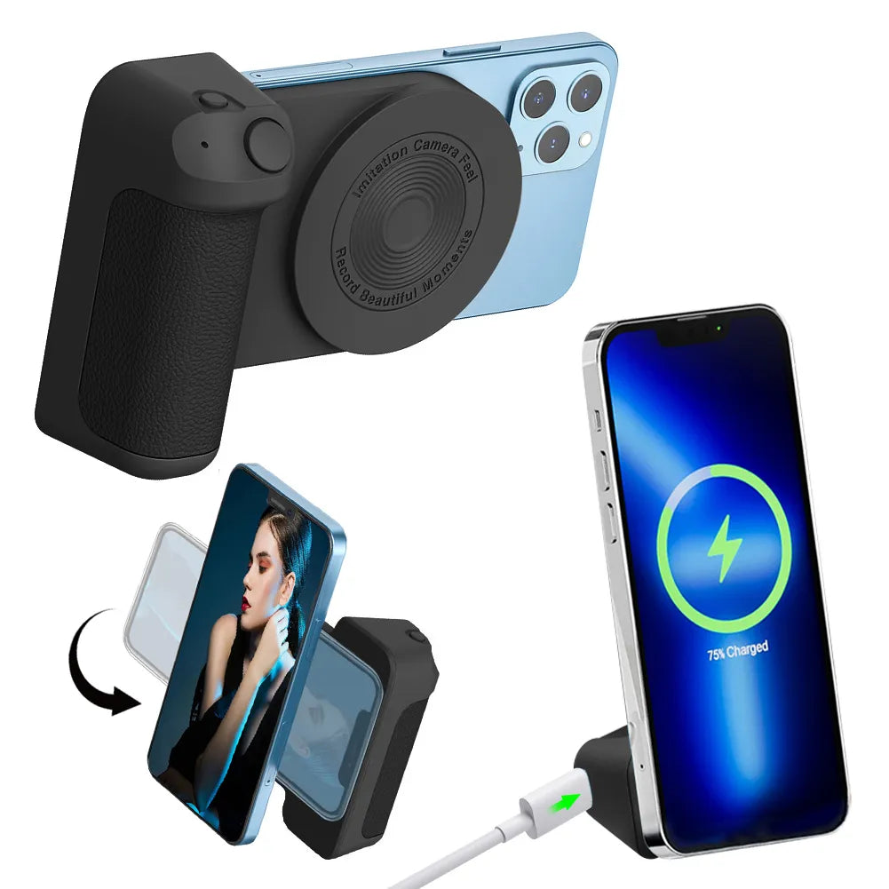 3 in 1 Camera Holder Grip Charging Multifunctional Magnetic Selfie Photo Bracket Bluetooth-Compatible Anti-Shake for Android/Ios